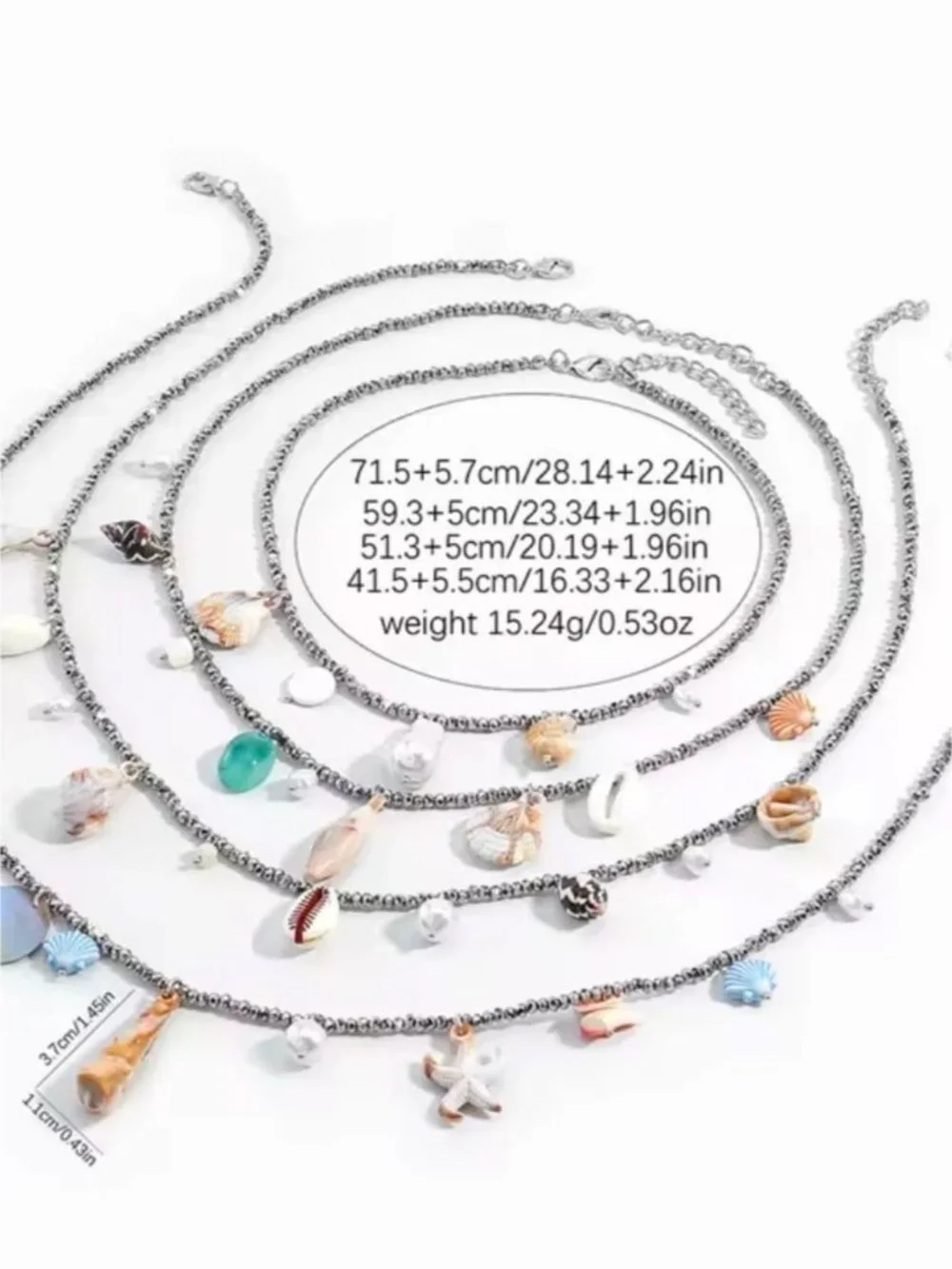 Multi-Strand Shell & Bead Necklace — Turquoise, White, Gold, Brown